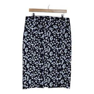 EXPRESS Women's Black Floral Print Pencil Skirt Knee Length Size 12 Cotton Blend